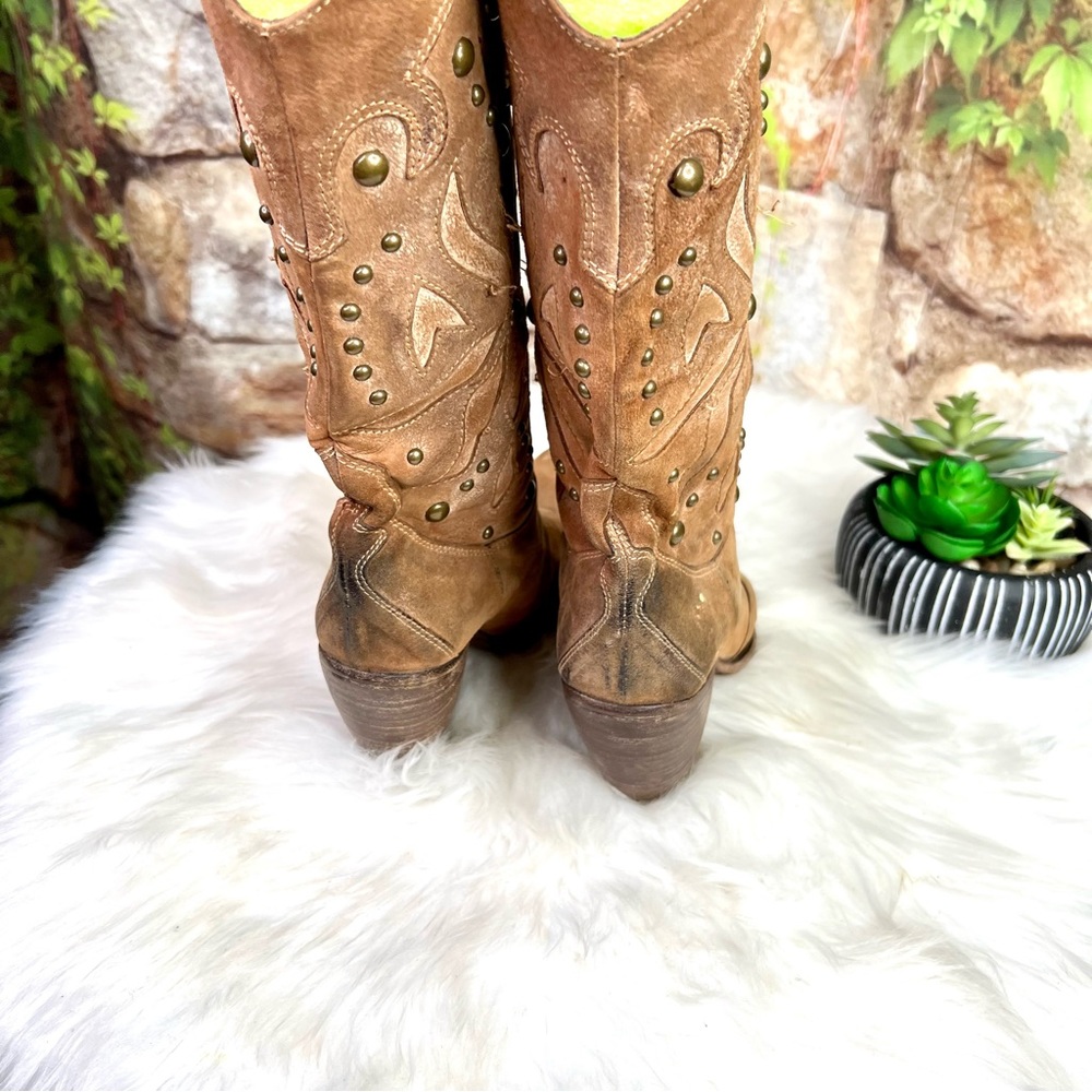 MADE IN ITALY Distressed Western Suede Embellished Boots, 37 - Picture 15 of 15